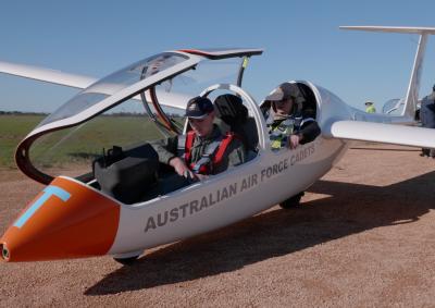 Cadet in glider with instructor